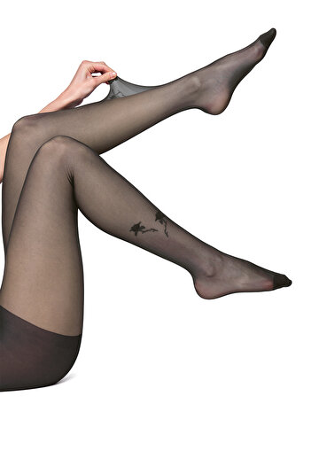 PETRA-ELISA Lycra 15 Den SELECT tights with Rossa pattern, Black, XL