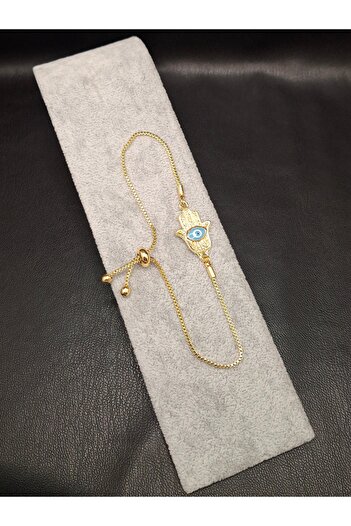 Han Ticarethane Gold Color Evil Eye Beaded Fatma Ana Bracelet