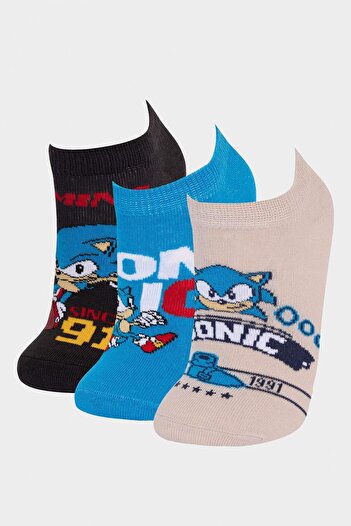 DeFacto Boy's Sonic the Hedgehog: Modern 3-Piece Cotton Booties Socks F2742A8Ns