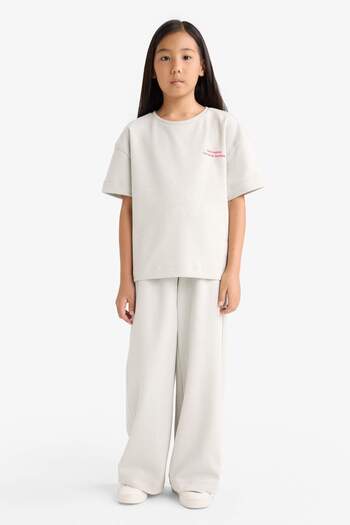 DeFacto Girls' 2-Piece Set Printed Short Sleeve T-Shirt Sweatpants G2842A825Au