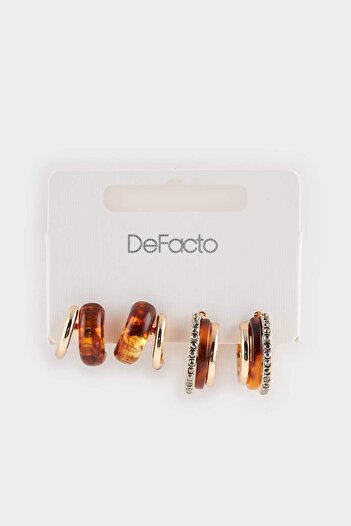 DeFacto Women's 2-Piece Brown Stone Gold Earrings F6841Axns