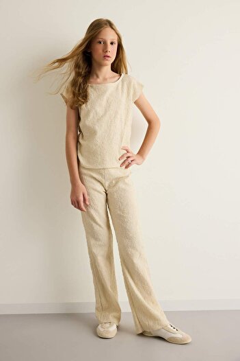 DeFacto Girl's 2-Piece Suit Brode Short Sleeve T-Shirt Pants G1639A825Au