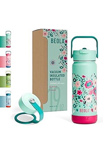 Generic BEOLA 550ml Kids Water Bottle 18/8 Stainless Steel Double Wall Insulated Thermos Bottle with Straw L