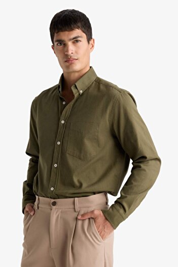DeFacto Regular Fit Polo Yaka Gabardin Uzun Kollu Gömlek F1261AX25AU