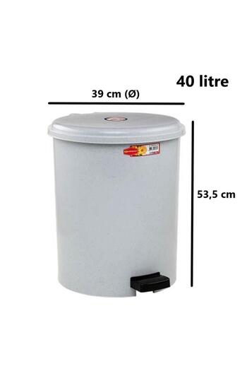 Omnipazar Sy-4219 Gray Pedal Round Trash Can with Inner Bucket 40 Liters