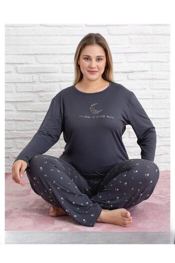 Pijamoni Women's Milan Plus Size Crew Neck Long Sleeve Thin Pajama Set 7666/30 - 1 Piece