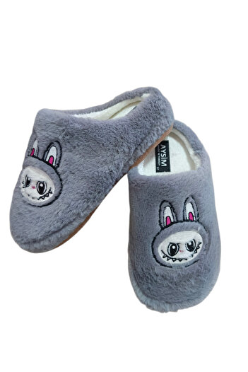 KMS HOME Labubu Gray House Slippers Youth Winter House Slippers