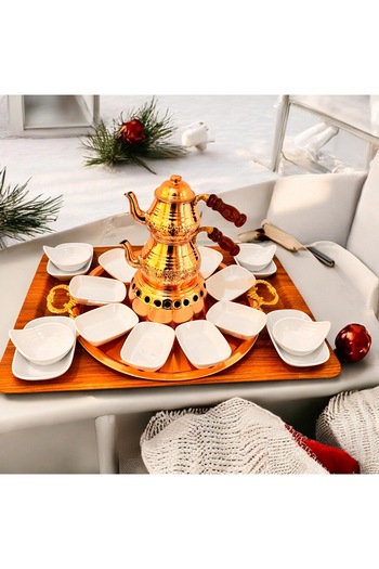 BARITCIOGLU Breakfast Set Presentation Set with Copper Teapot