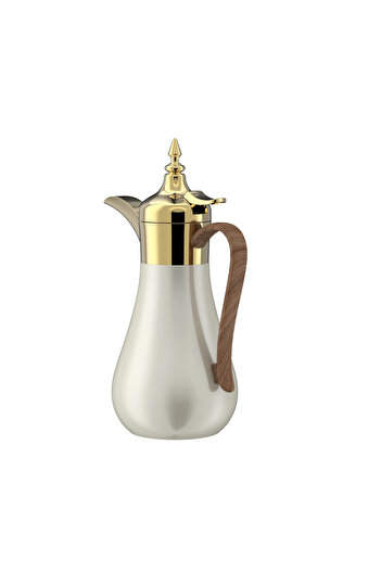 SQUALO Gold + Beige Stainless Steel Coffee Pot with Wooden Handle - 1L