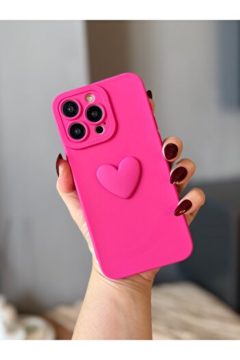 MİRAZ TASARIM Iphone 15 promax 3d heart decorated fuchsia case