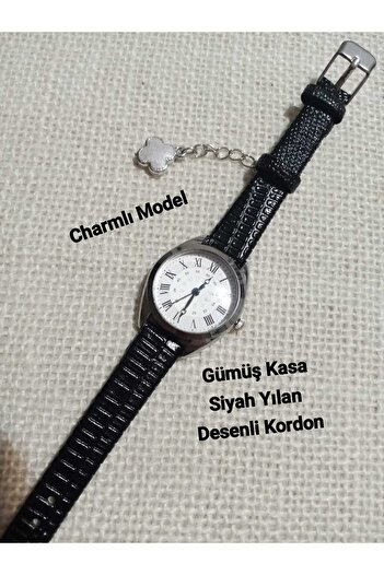 QUARTZ Charmli Model... Classic Roman Numeral Women's Wristwatch – Silver Color Case & Black Color Band Tt0152