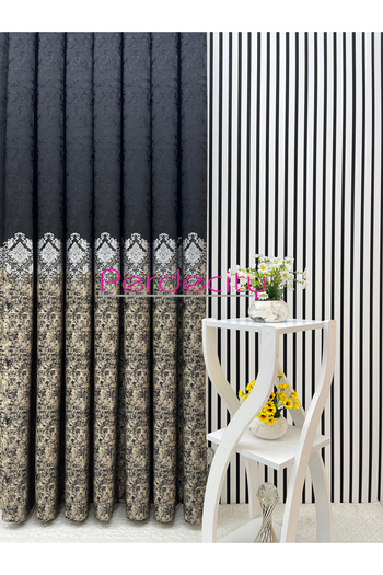 PERDECITY Venus Black Gray Gold Ottoman Pattern Panel Backdrop Curtain 1X3 Frequent Pleats [Single Panel] Suitable for Any Room