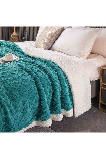 JOJO HOME Cocolino blanket with fur, Tricot type, 200x230cm, plush microfiber, Turquoise