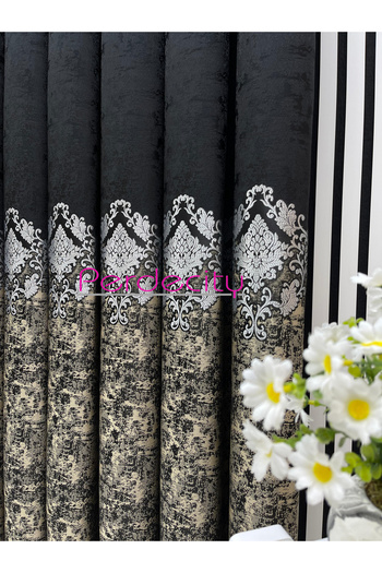 PERDECITY Venus Black Gray Gold Ottoman Pattern Panel Backdrop Curtain 1X3 Frequent Pleats [Single Panel] Suitable for Any Room