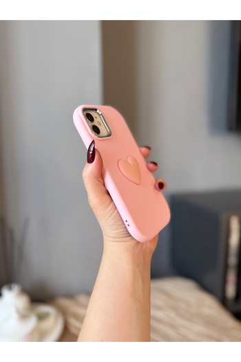 MİRAZ TASARIM iPhone 11 3D Heart Decorated Powder Pink Soft Case