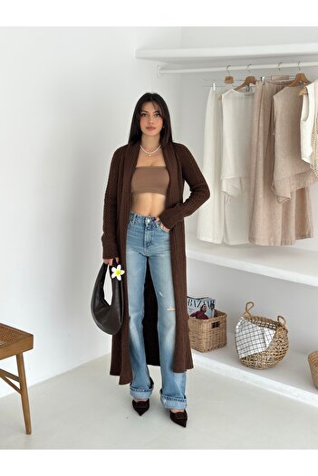 sportiness Double Pocket Shawl Collar Long Knitwear Fabric Cardigan