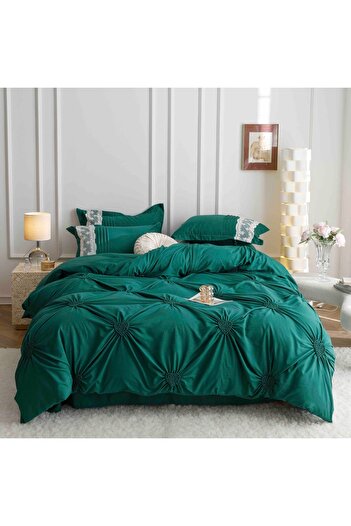 JOJO HOME Bed Sheets, 6 Pieces, Embroidered Hearts, Finet Premium, Emerald Green