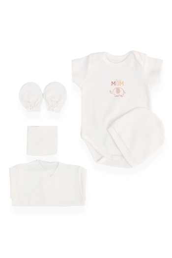 Bebitof My Baby Kumsal 100% Cotton 10-Piece Hospital Release Elephant Pattern 10066 Ecru
