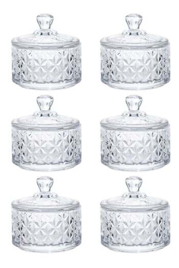 SUPPLIER 6 Pcs Glass Sugar Bowls with Lids | Multi-Purpose Dessert Dishes, Candy Jars, Spice & Snack Containe