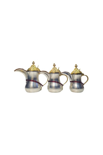Generic Pomegranate coffee pot set Baghdadi made of heavy brass. The set consists of three pieces.