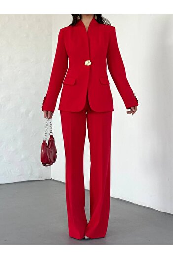 buqre's moda Gold Single Button Stand Collar Double Blazer Suit