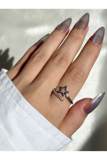 Eylülün Takısı Women's Silver Color Spiral Stone Star Ring