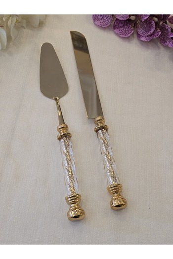 AlyaHomeAksesuar 2 Piece Crystal Cake Serving Set All Gold