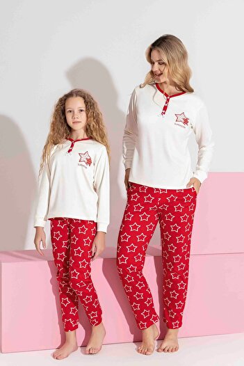 Tarık Mother-Daughter Matching Long Sleeve Interlock Family Matching Pajama Set-3198