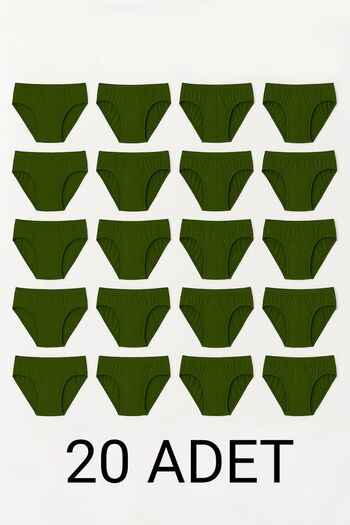 enmodaiçgiyim 20 Pieces 100% Cotton Khaki Green Men's Briefs – Breathable, Comfortable Fit