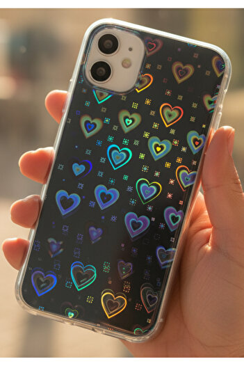 EDELFU iPhone 11 Heart Hologram Flashy Silicone Protective Side Transparent Phone Case