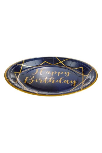 SHOPIENS Set 6 Bucati Farfurii Carton 23cm Albastre Cu Detalii Din Folie Aurie Si Imprimeu Happy Birthday Pen