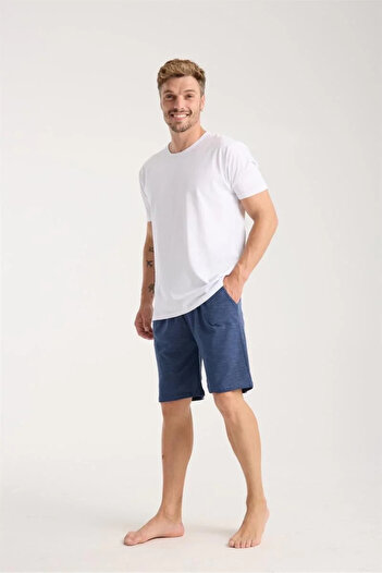 Akbeniz Fashion Men's Pocketed Cotton Combed Shorts Navy Blue