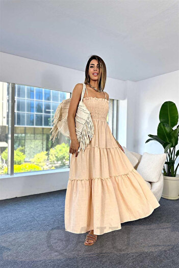 Qaju Women's Adjustable Strap Cotton Fabric Gipeli Long Dress