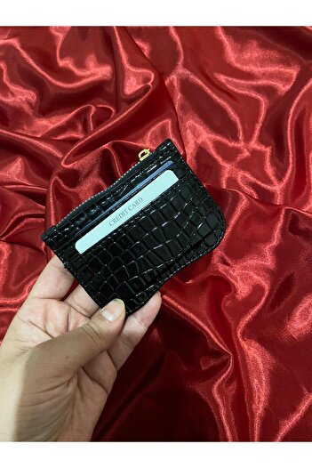 mlio Black Croco Pattern Zippered Card Holder Wallet