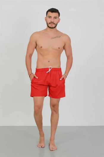 Akbeniz Fashion Men's Zippered Pocket Swim Shorts Red