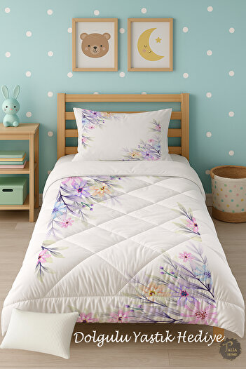 Talia Home Soft Floral Patterned Single Children's Quilt Sleeping Set Tlag-249
