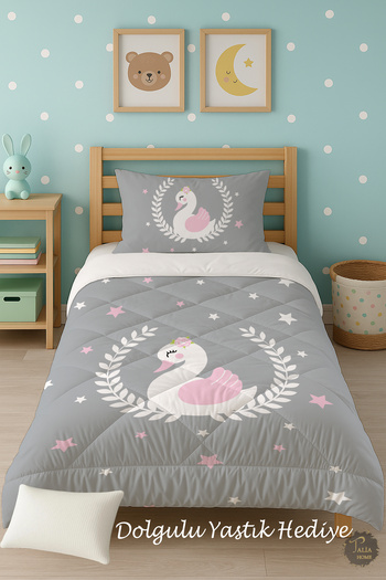 Talia Home Virgo and Swan Patterned Single Children's Quilt Sleeping Set Tlag-237