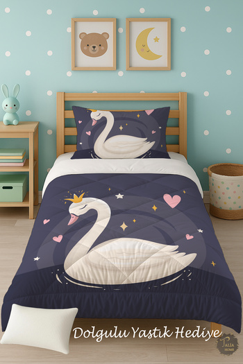 Talia Home Swan Patterned Single Children's Quilt Sleeping Set Tlag-222