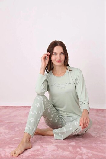 Pijamoni Women's Milan Crew Neck Long Sleeve Slim Pajama Set 7600/33 - 1 Piece