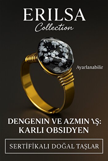 Erilsa Certified Natural Snow Obsidian Stone Ring – Thick Tumbil Case Gold Adjustable