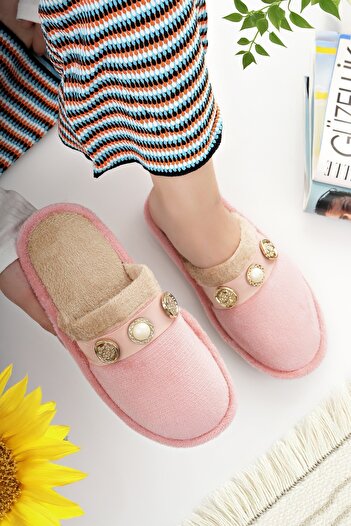 Modafırsat Women's House Slippers Plush Washable Wool Inside Fur Slippers Guest Dowry Bundle Bridal Slippers