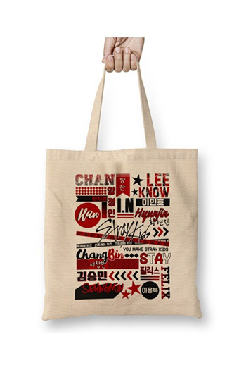 Toyaso Stray Kids in Chibi White Cloth Bag Long Handle Shopping Bag Beach Bag