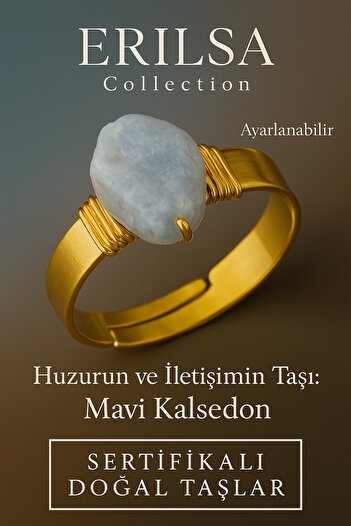 Erilsa Certified Natural Blue Chalcedony Stone Ring – Thick Tumbler Case Gold Color Adjustable