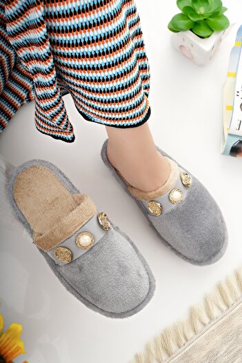 Modafırsat Women's House Slippers Plush Washable Wool Inside Fur Slippers Guest Dowry Bundle Bridal Slippers