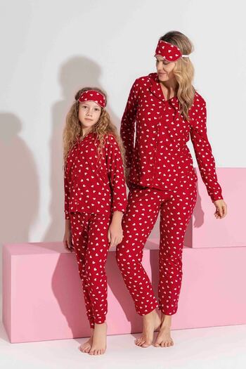Tarık Mother-Daughter Matching Buttoned Suede Long Sleeve Sleep Band Family Matching Pajama Set-3979