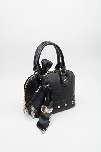 LASSO Women's Mini Scarf Detailed Shiny Patent Leather Hand and Shoulder Bag