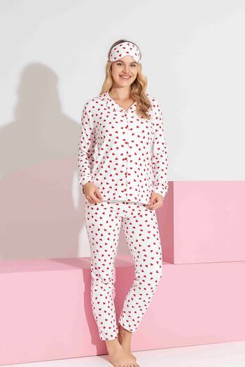 Tarık Mother-Daughter Matching Buttoned Suede Long Sleeve Sleep Band Family Matching Pajama Set-3979