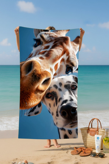 BETHA Giraffe and Dog Patterned Cotton Beach Towel – Patterned Design