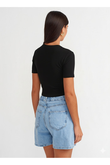 Dilvin 30124 Crop T-Shirt-Black