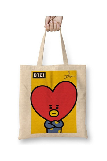 Toyaso Bt21 Tata Bts White Cloth Bag Long Handle Shopping Bag Beach Bag